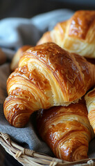 Close-up of croissants with a crispy crust