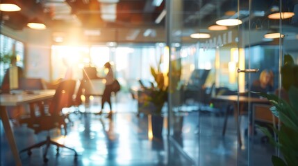 Modern Office Interior with Blurred Figures Generative AI