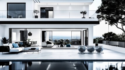 Artistic AI-rendering of a modern minimalist villa, portraying the refined luxury and streamlined design ideal for upscale living