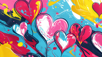 Pop art heart design decoration for the wall. Colorful background in pop art retro comic style. Pop art background usable for interior design.