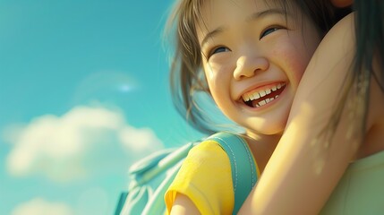  Cute Kawaii Excited Asian Smiling Child Girl - obrazy, fototapety, plakaty