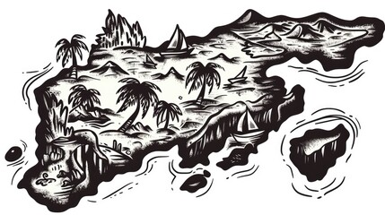 Hawaii Island Map. Freehand Doodle Drawing of Hawaii Island's Outline for Cartography and Geography