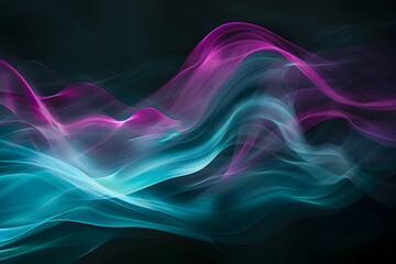 Dynamic neon waves in shades of teal and magenta. Graceful movement on black background.