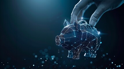 Digital 3D Hand Putting Money into Piggy Coin Bank