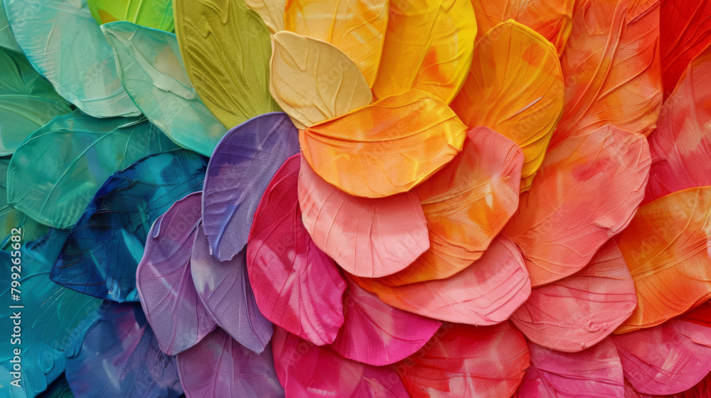 Poster Vibrant texture of multicolored feathers aligned neatly