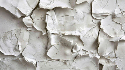 Close-up of a deteriorating white wall with cracked and peeling paint - obrazy, fototapety, plakaty