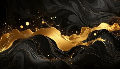 Liquid Luxe: Black and Gold Abstract Fluid Waves