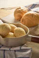 Delicious Colombian food  cheese bread. Also known in Latin America as Chipa, Pan de Bono and Pan de Yuca, tequeños, pandebono Cheese sticks, traditional Brazilian food