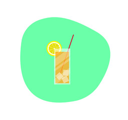Ice cocktail with a straw on a colored background. Vector illustration.