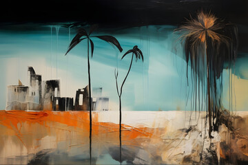 Abandoned Beachside Bereavement, abstract landscape art, painting background, wallpaper, generative ai