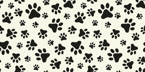 Dog, cat paw seamless pattern vector illustration. Animal, pet, wallpaper, white background © KF