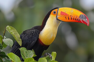 Obraz premium Colorful Toucan Perched on Tree Branch