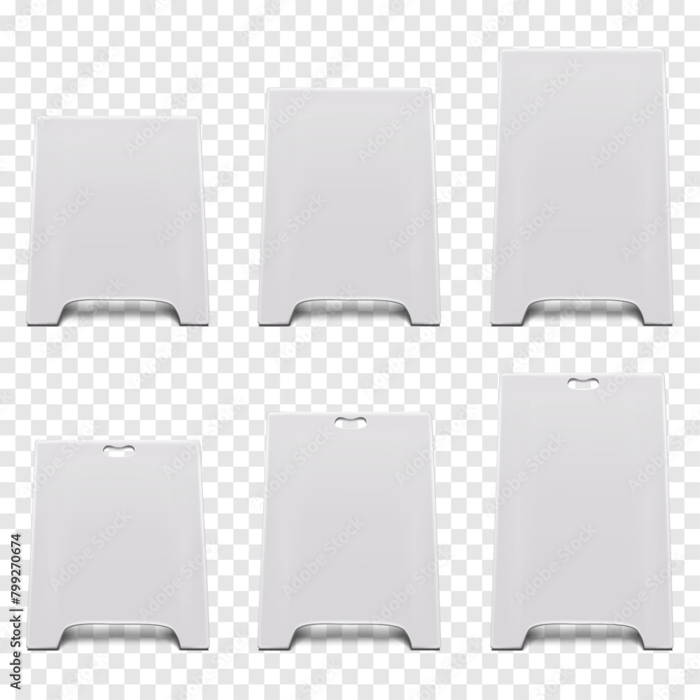 Wall mural sandwich white board, easel banner front view. vector mock-up set. blank a-frame display mockup kit.