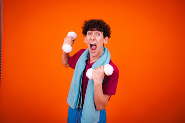 Retro style. A young attractive guy goes in for sports.