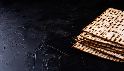 Matzah on dark surface. Pesach or Passover celebration concept. Major Jewish holiday.