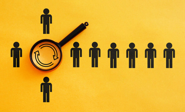 Employee turnover or staff rotation. Employee replacement on a new one