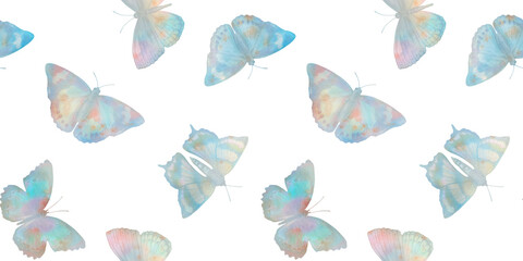 Cute butterflies hand drawn in watercolor, seamless pattern for wallpaper design