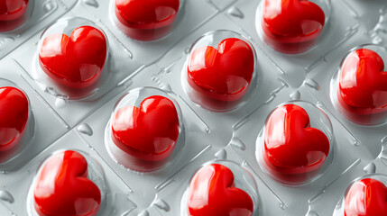 Red heart-shaped pill tab packaging