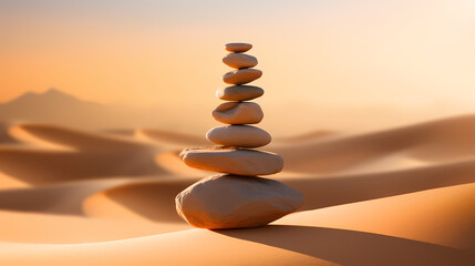 Balancing stones on desert dunes