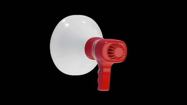 Megafono animato, loop tridimensionale su sfondo trasparente, rendering 3d