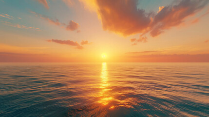 Obraz premium Panoramic Shot of a Colorful Tropical Sunset Over the Ocean AI Generation