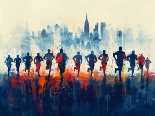 Speed and Energy: Modern Urban Runners in Vibrant Illustration