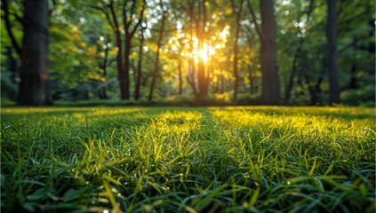 Dew-Kissed Blades: A Tranquil Picnic Amidst Nature's Tapestry"，Close-up of grass under macro lens after storm, sunshine, big scene, picnic, 4k wallpaper, high resolution, high quality