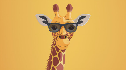 Animated cartoon character with giraffe wearing sunglasses , animals  illustration, good for cards and prints. - obrazy, fototapety, plakaty