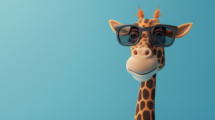 Animated cartoon character with giraffe wearing sunglasses , animals  illustration, good for cards and prints. - obrazy, fototapety, plakaty