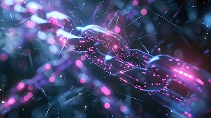 Digital glowing chain. Blockchain technology concept