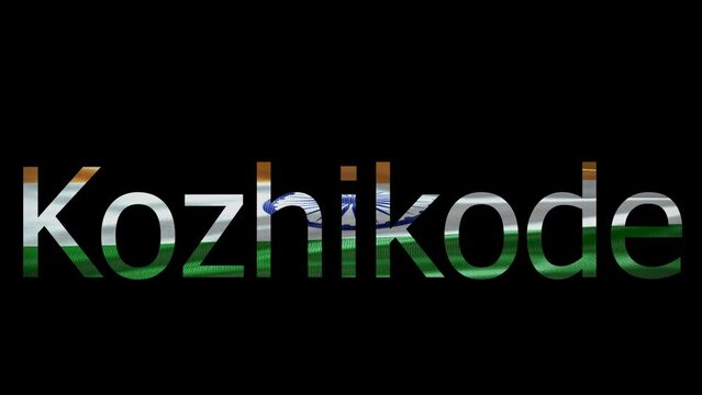 Kozhikode Name on Transparent Background. Waving Flag