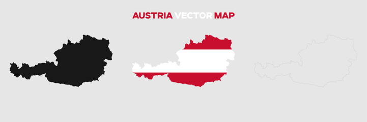 Fototapeta premium Austria Map Vector Pack. Map with Flag. Gray Map Silhouette. Gray Outline Map. Editable EPS file. 