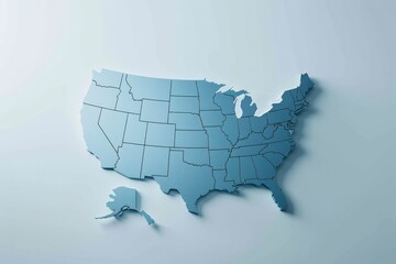 3D Blue USA map on white background,
