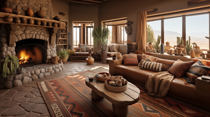 Living room with beautiful lighting and a southwest interior style.
