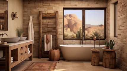 Bathroom with beautiful lighting and a southwest interior style.