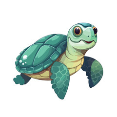 Cute sea turtle cartoon isolated on white background.