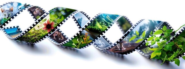 A film strip with various images of nature with animal and plant