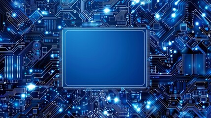 Computer Circuit Board on Blue Background