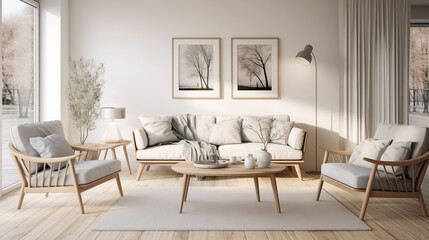 Interior of a modern Scandinavian living room.