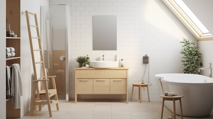 Interior of a modern Scandinavian bathroom.