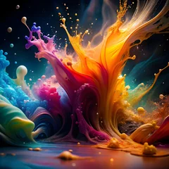 Fotobehang free photo abstract paint splashing in vibrant col © athar