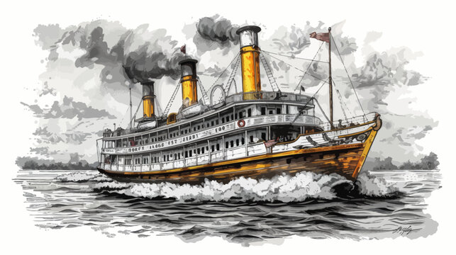 a drawing of a steam ship in the water