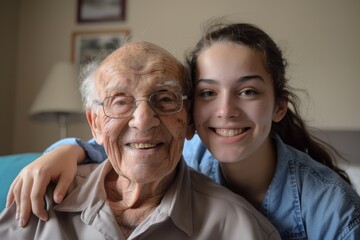 Portrait of Asian nurse, senior man, and hug with support, empathy, and retirement nursing home care. Physician, elderly patient, and charity with unity, helping hand, and eager expression for embrace