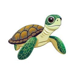 Cute sea turtle cartoon isolated on white background.