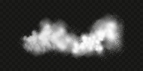 A realistic set of white clouds of flour, sugar, washing powder. An explosion of snow dust in the air. A splash of ice crystals in a white blizzard cloud.