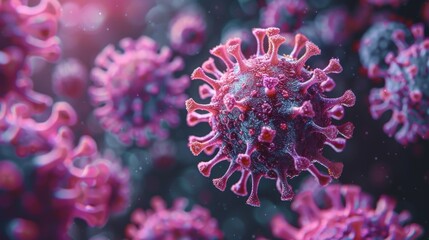 Obraz premium Close-up of COVID-19 Virus Cells Under Microscope. Scientific Discovery and Research in Biology