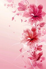 Pink Background With Flowers and Hearts