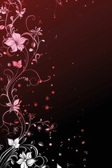Red and Black Background With White Flowers