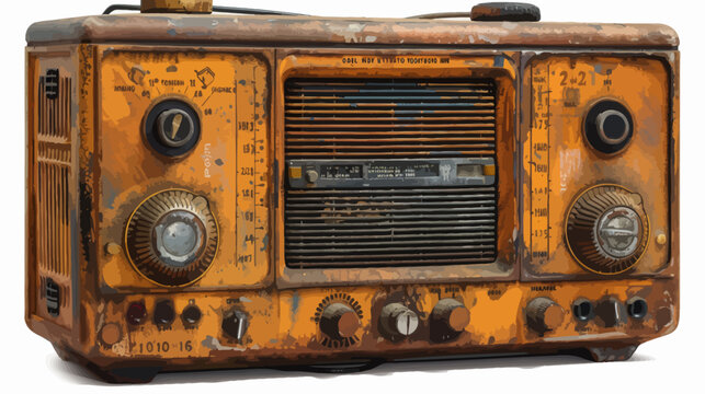 an old rusty radio sitting on top of a table
