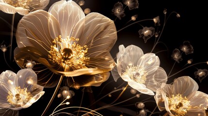 Close Up of Colorful Flowers on Black Background